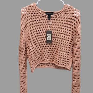 Streetwear Society Pink Open-Knit Crop Top